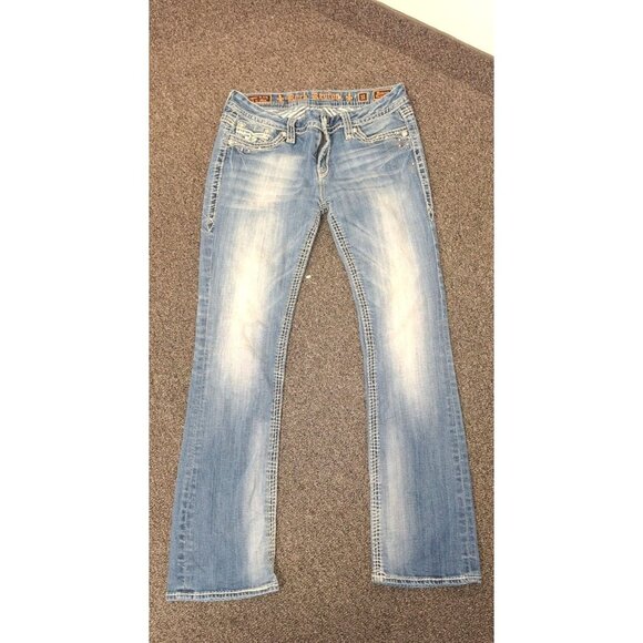 Rock Revival Jeans Womens 31 Heaven Easy Boot Embellished Flap Pocket Bling - Picture 1 of 4